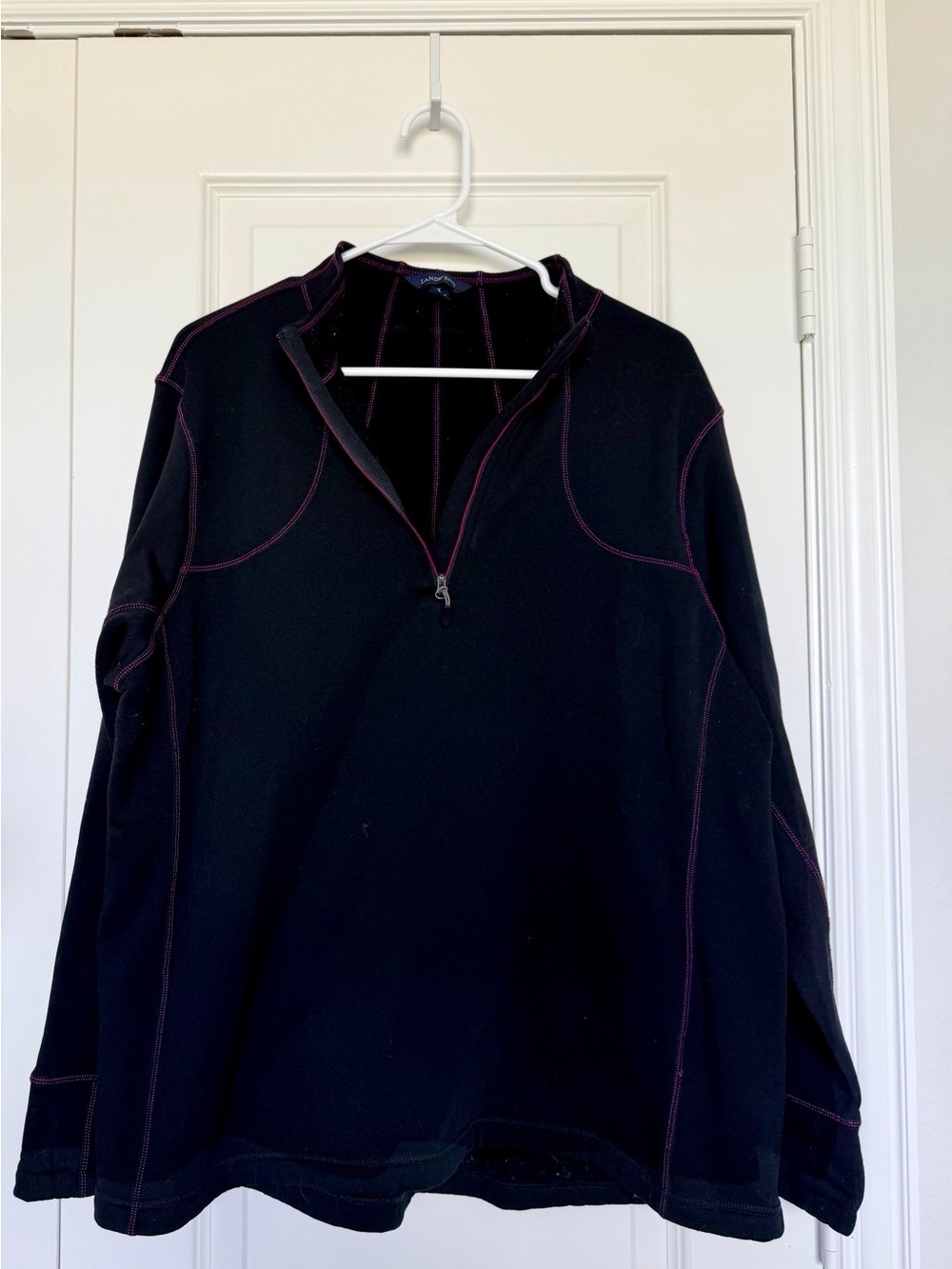 Lands' End Black Quarter-Zip Sweater with Pink Contrast Stitching